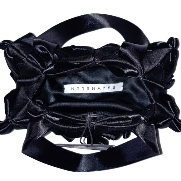 RARE HTF Helen Hayes Squares origami bag Black silk satin baguette evening bag - Picture 7 of 7